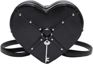Gothic heart shaped backpack y2k chain decor Backpack lovely purse for women (Black)