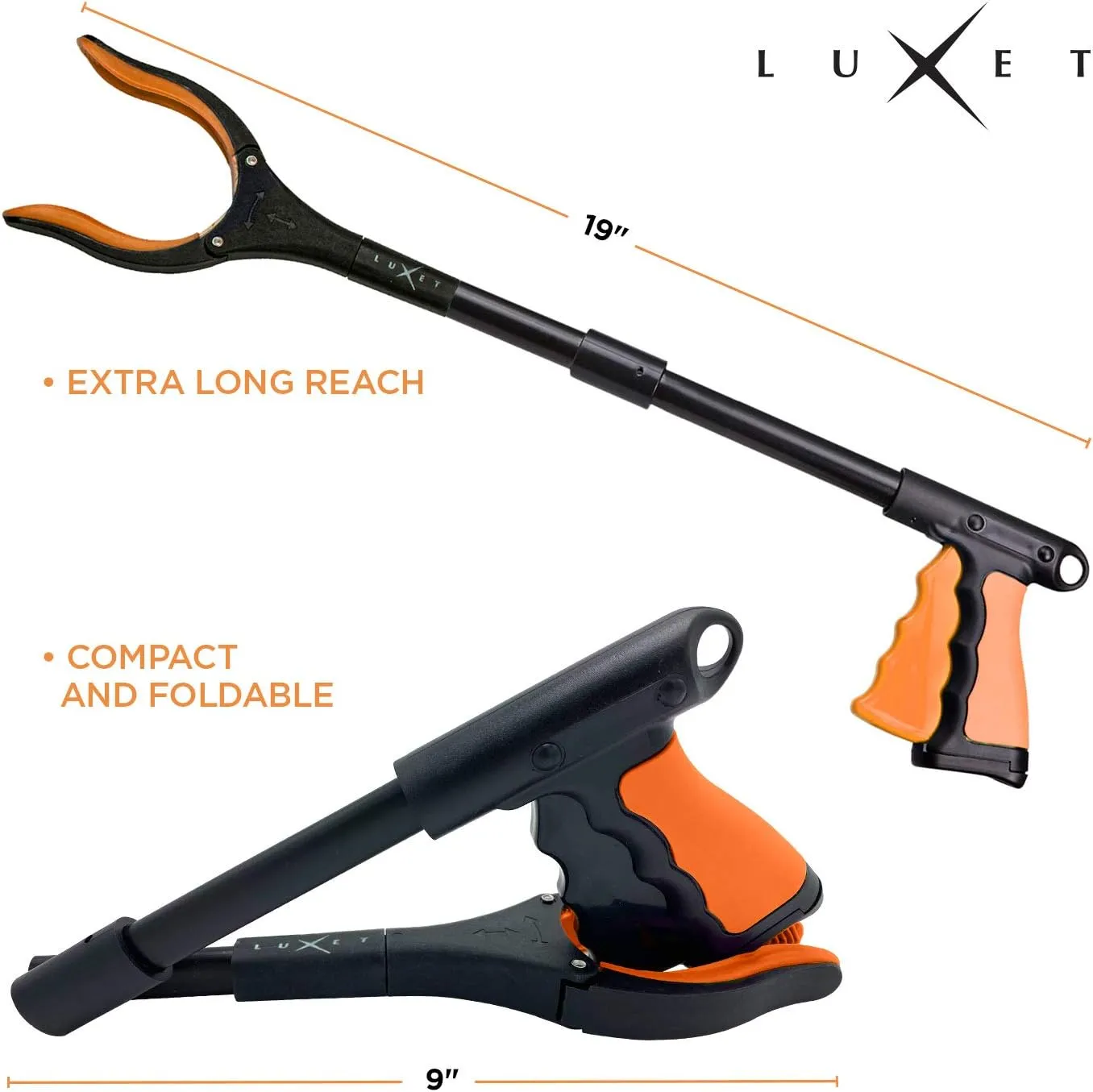 Grabber Reacher Tool 19 Inch Long, Foldable Pick Up Stick - Strong Grip Magnetic Tip - Heavy Duty Trash Picker Claw Reacher Grabber Tool Elderly Wheelchair Mobility Aid (Orange)
