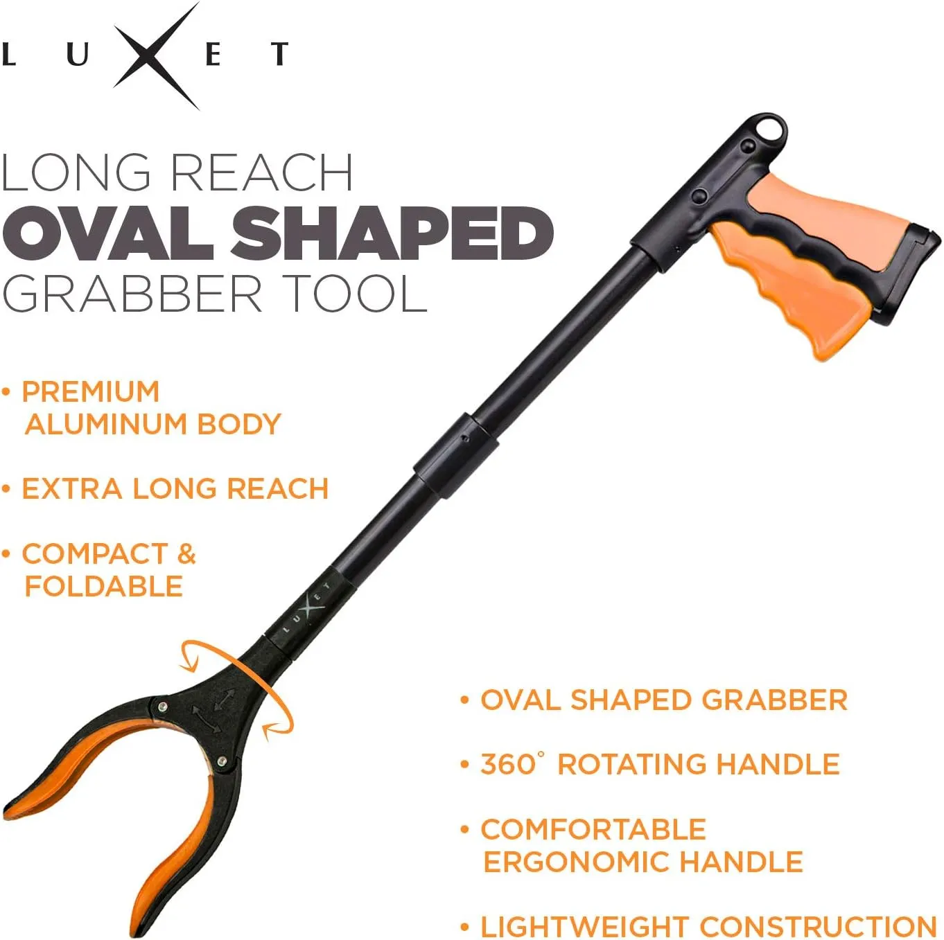 Grabber Reacher Tool 19 Inch Long, Foldable Pick Up Stick - Strong Grip Magnetic Tip - Heavy Duty Trash Picker Claw Reacher Grabber Tool Elderly Wheelchair Mobility Aid (Orange)