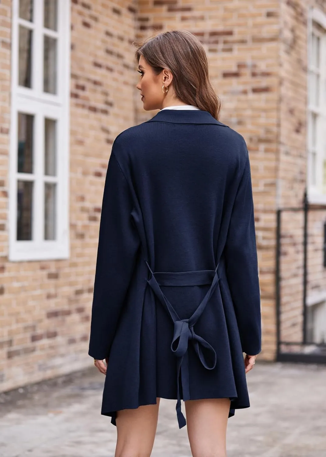 GRACE KARIN Cardigan for Women Lapel Draped Open Front Thin Sweater Long Sleeve Irregular Hem Outwear with Belt