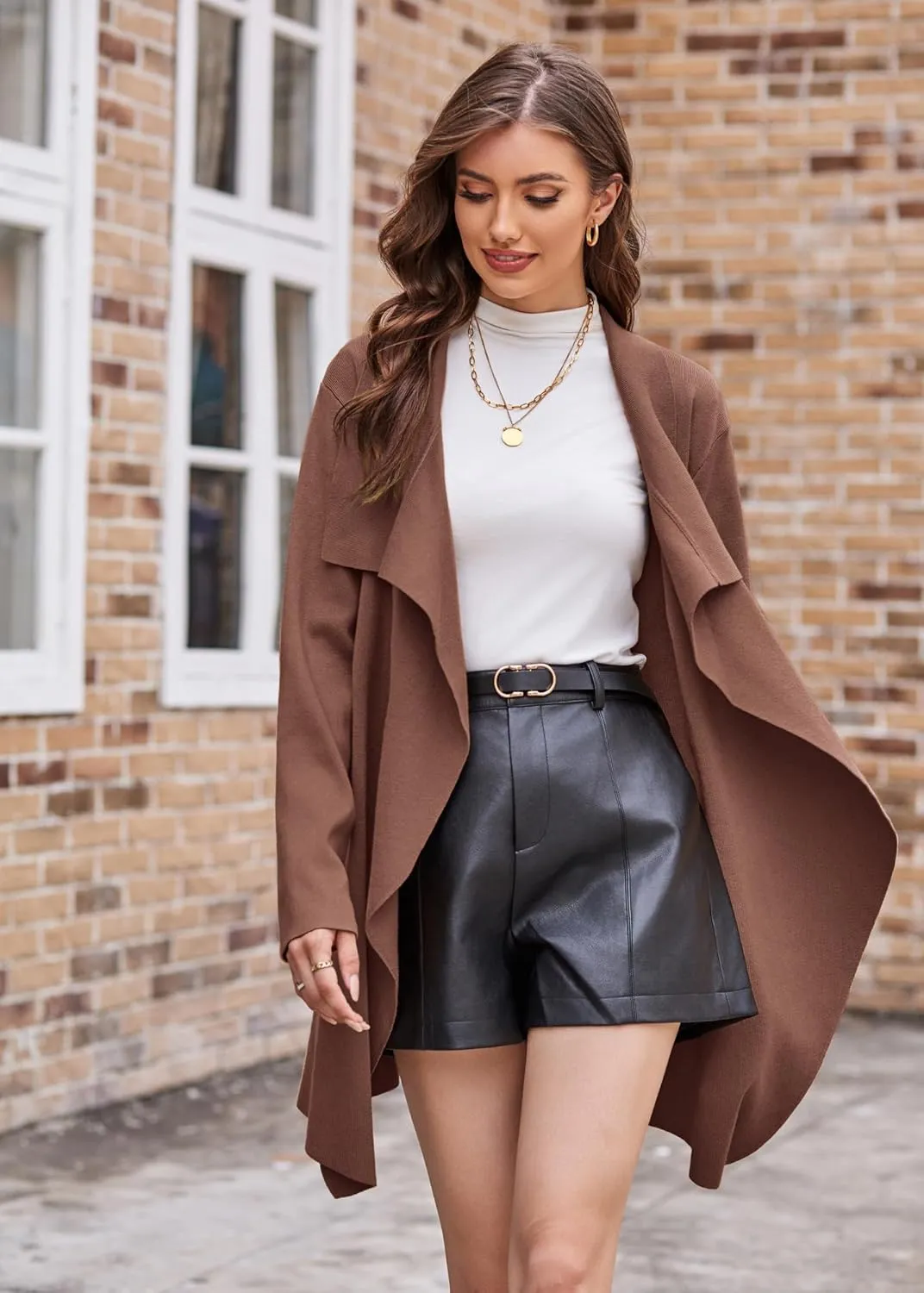 GRACE KARIN Cardigan for Women Lapel Draped Open Front Thin Sweater Long Sleeve Irregular Hem Outwear with Belt