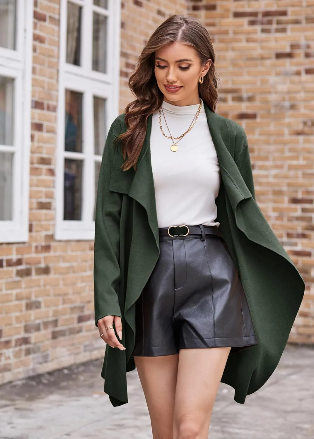GRACE KARIN Cardigan for Women Lapel Draped Open Front Thin Sweater Long Sleeve Irregular Hem Outwear with Belt