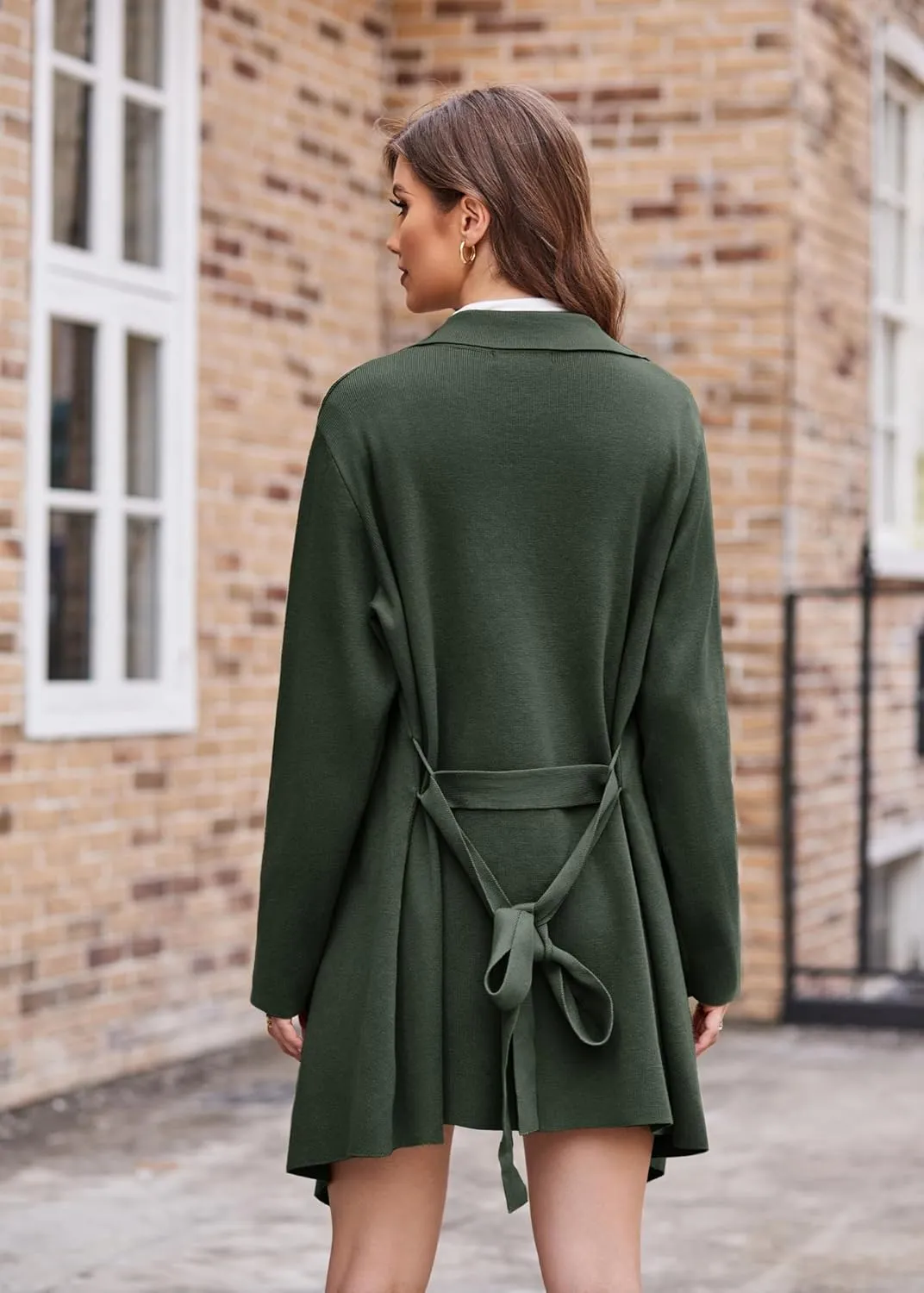 GRACE KARIN Cardigan for Women Lapel Draped Open Front Thin Sweater Long Sleeve Irregular Hem Outwear with Belt