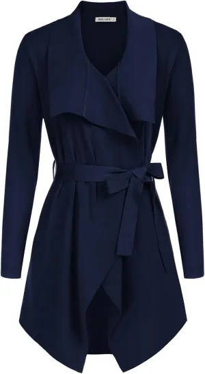 GRACE KARIN Cardigan for Women Lapel Draped Open Front Thin Sweater Long Sleeve Irregular Hem Outwear with Belt