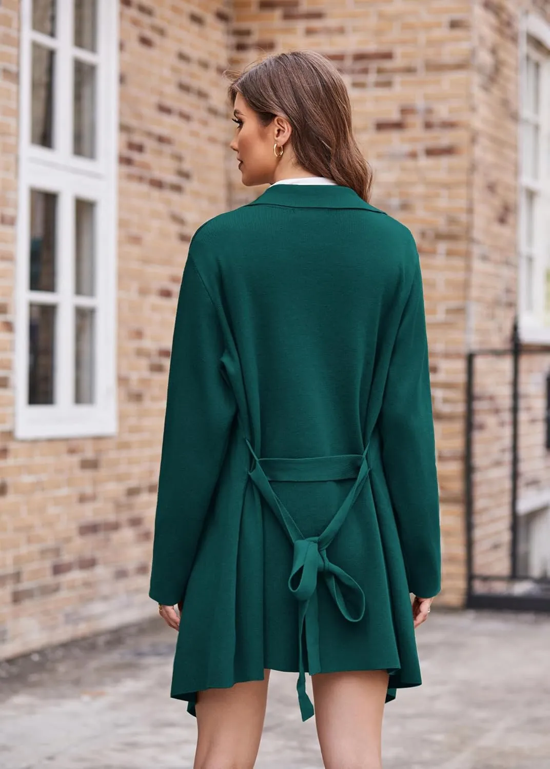 GRACE KARIN Cardigan for Women Lapel Draped Open Front Thin Sweater Long Sleeve Irregular Hem Outwear with Belt