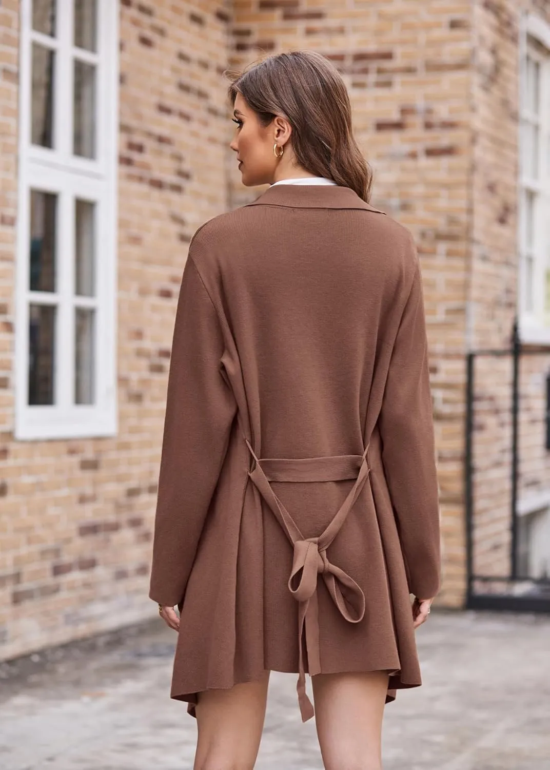 GRACE KARIN Cardigan for Women Lapel Draped Open Front Thin Sweater Long Sleeve Irregular Hem Outwear with Belt