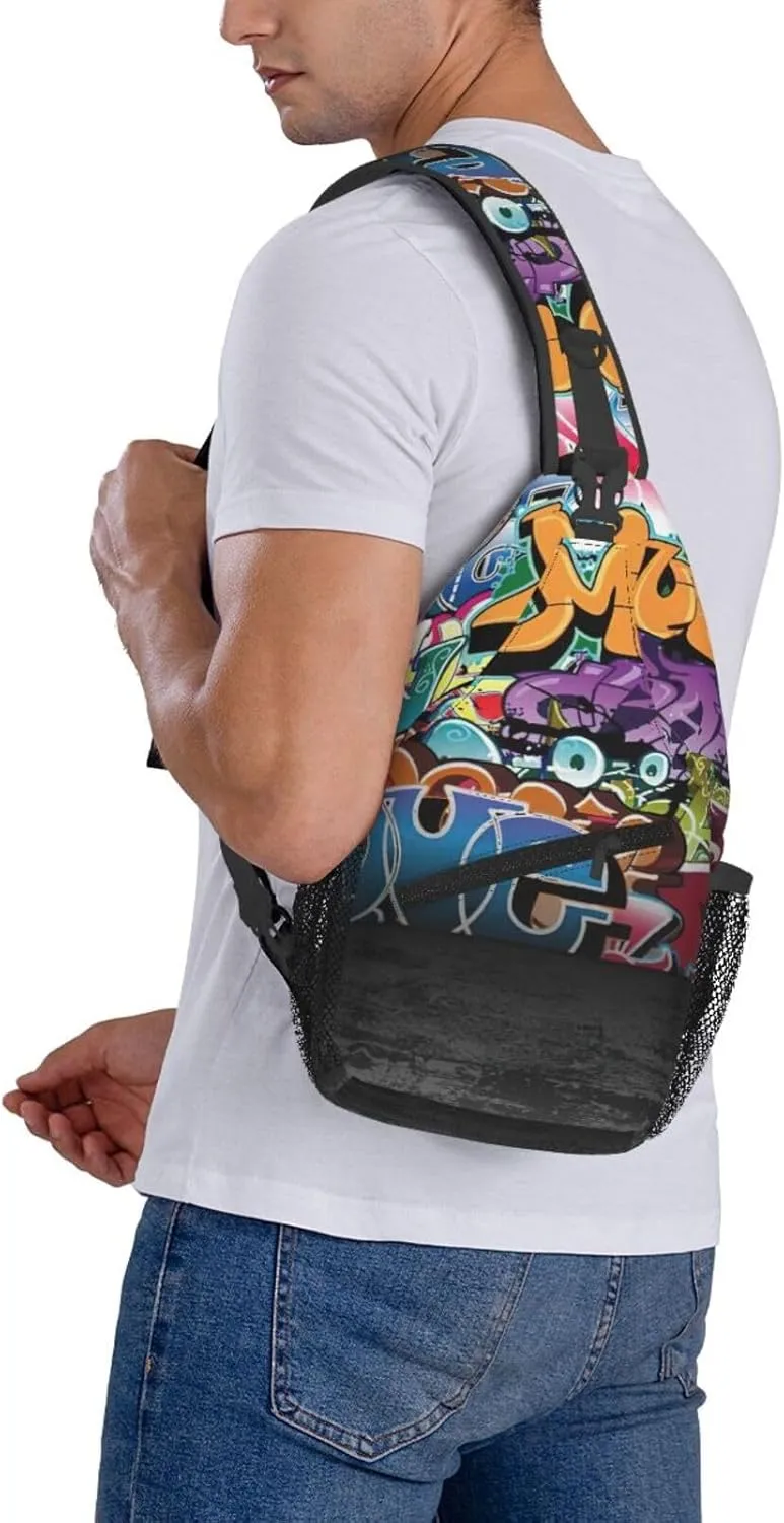 Graffiti Hip Hop Print Lightweight Sling Small Shoulder Bag - Chic Cross Chest Bag With Adjustable Strap