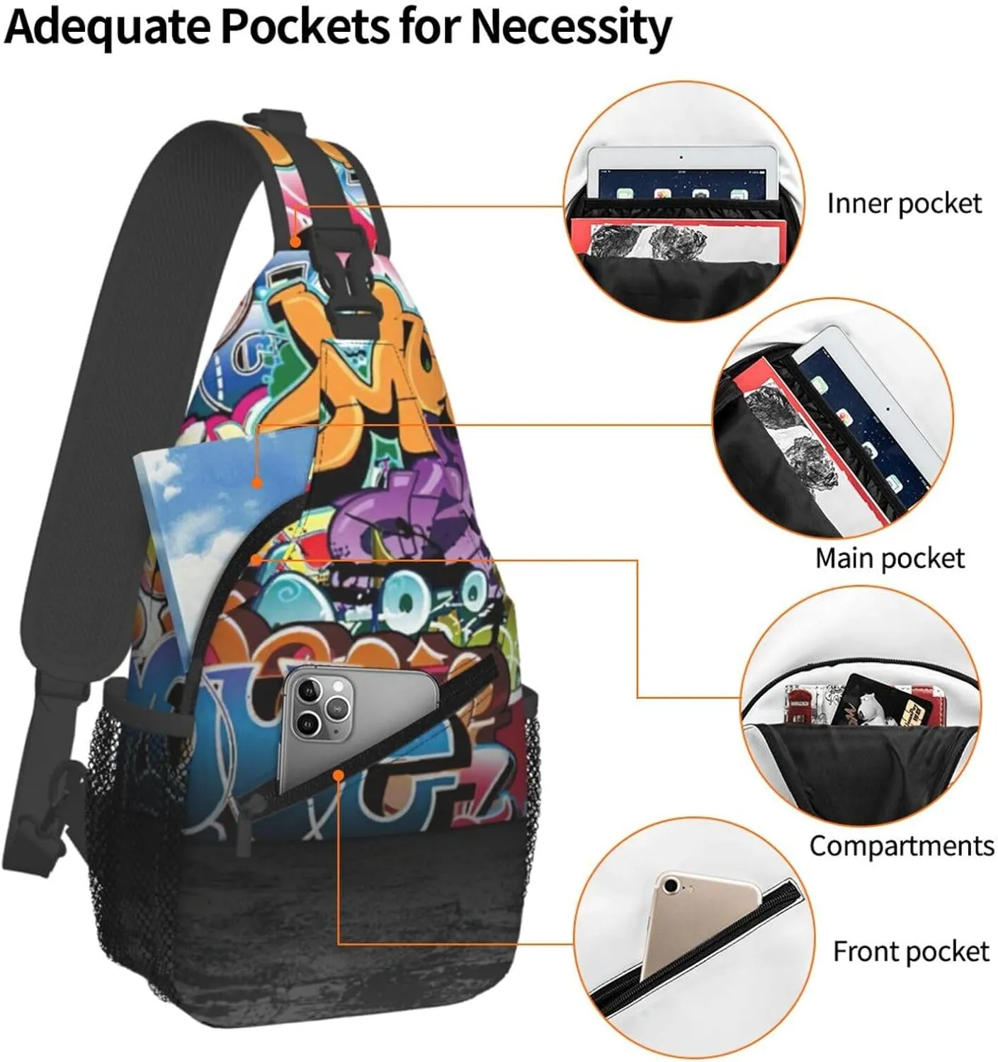Graffiti Hip Hop Print Lightweight Sling Small Shoulder Bag - Chic Cross Chest Bag With Adjustable Strap