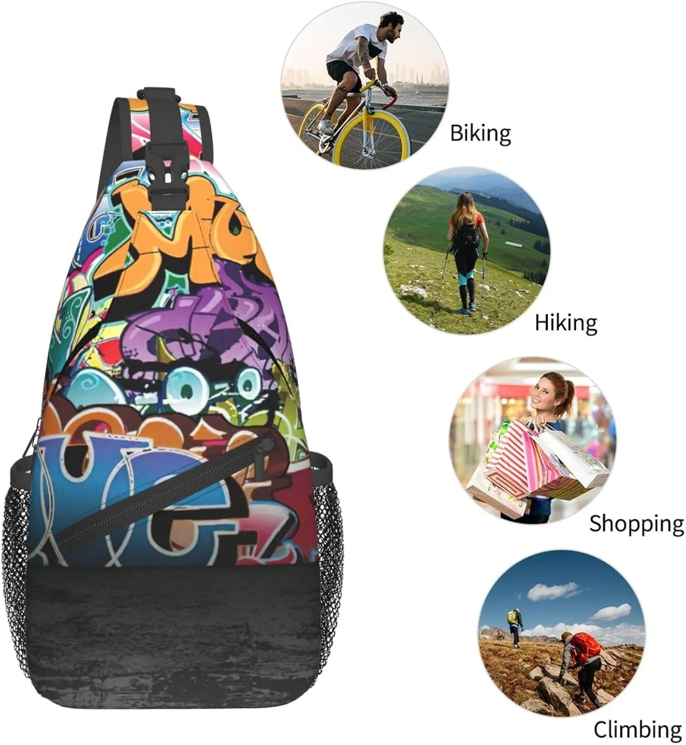 Graffiti Hip Hop Print Lightweight Sling Small Shoulder Bag - Chic Cross Chest Bag With Adjustable Strap