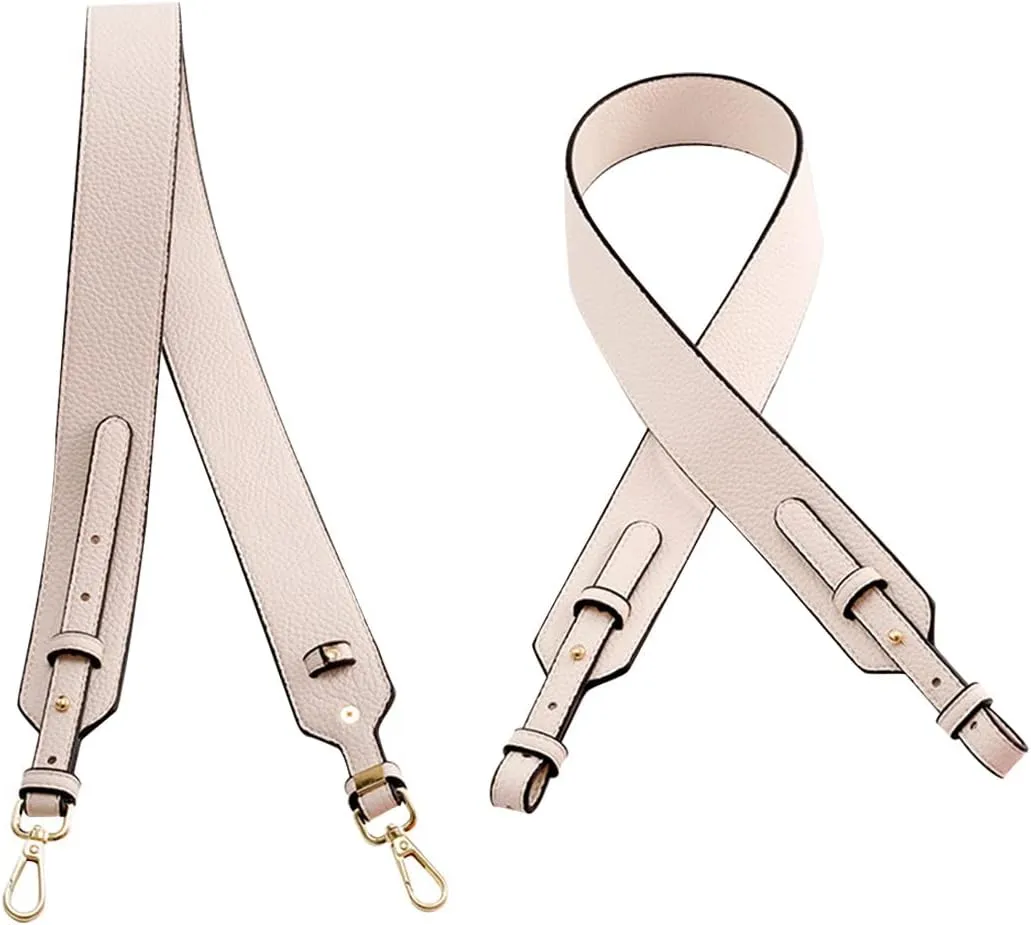 Grain Leather Purse Strap Adjustable Crossbody Replacement Straps for Handbags Monk Head Screws Detachable Gold Clasps Short Beige
