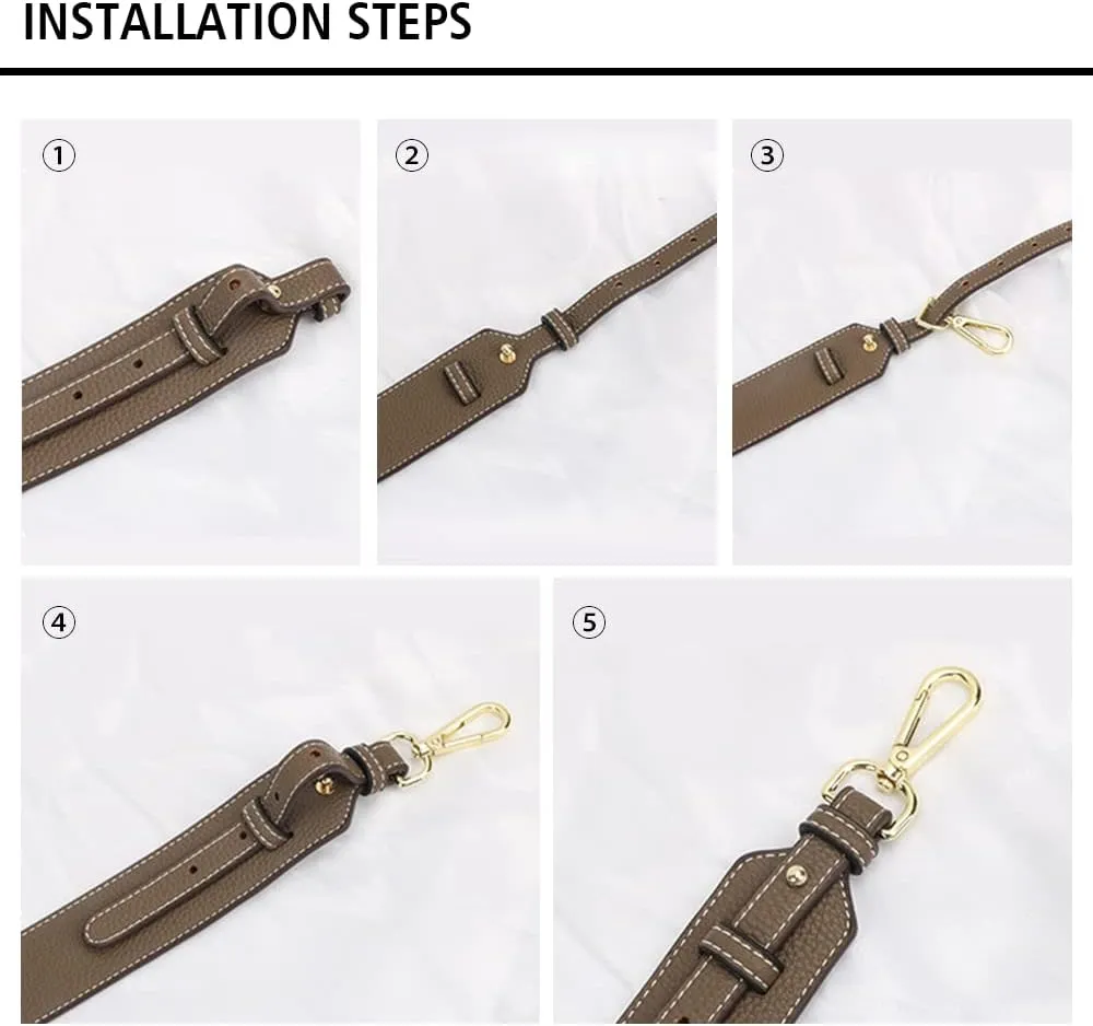 Grain Leather Purse Strap Adjustable Crossbody Replacement Straps for Handbags Monk Head Screws Detachable Gold Clasps Short Beige