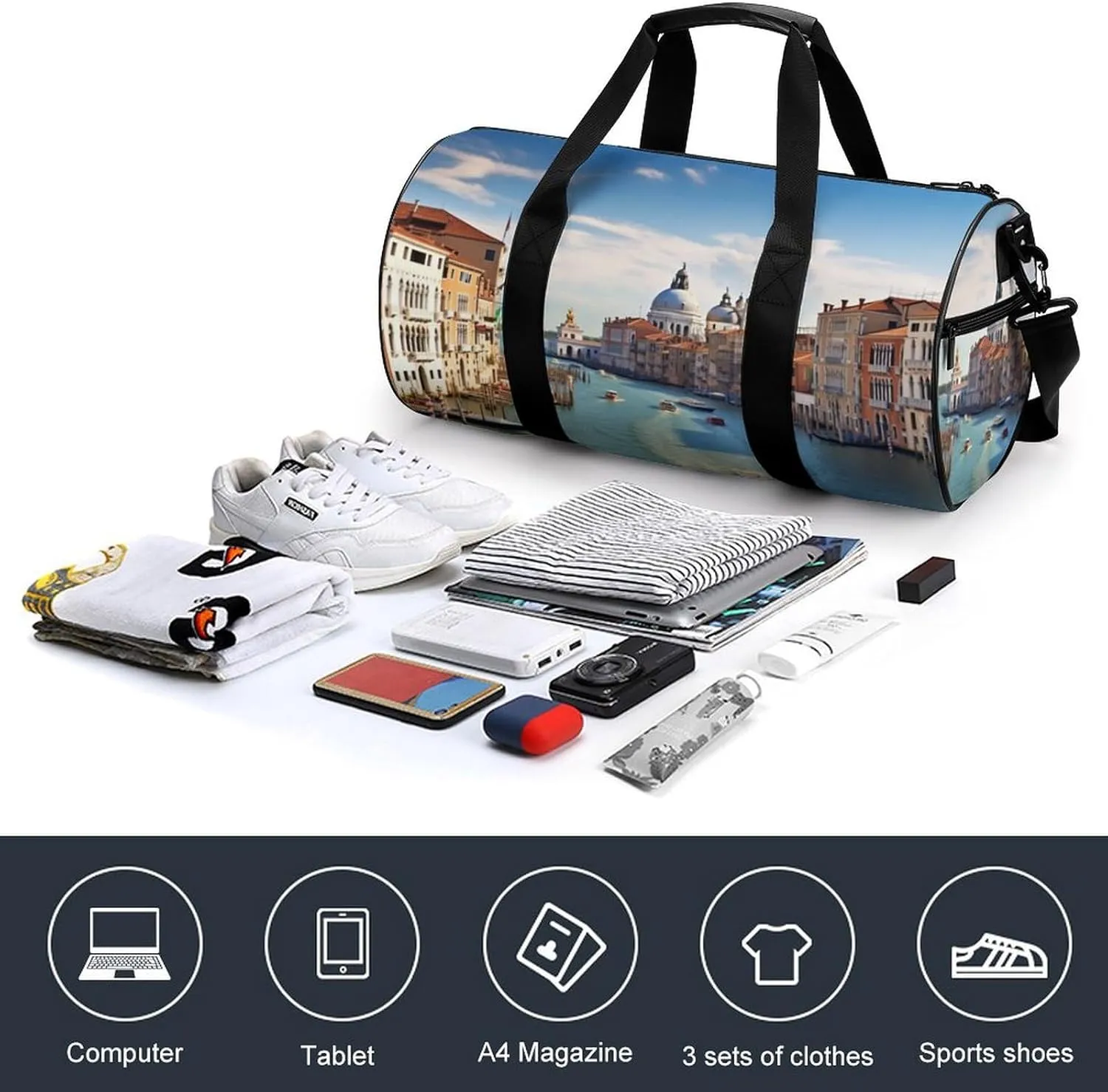 Grand Canal in Italy Gym Bag Small Travel Duffle Bag with Compartment Carry On Weekender Bag for Women Men