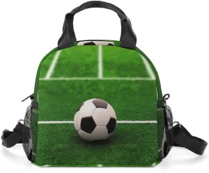 Grass Field Soccer Playground Insulated Lunch Bag Portable Lunch Box Tote Cooler Bags Lunchbox For Travel Picnic Work