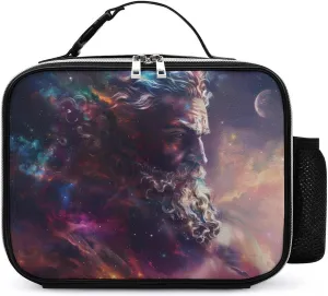 Greek God Zeus Universe Insulated Cooler Leather Lunch Bag Meal Tote Handbags with Adjustable Handle Strap Side Pocket