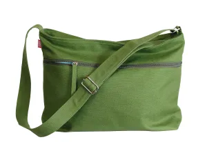 Green Messenger Large Canvas Bag Outer Zip Pocket Unisex College Bag Washable Crossbody Long Adjustable Strap Bookbag Gift For Men And Women