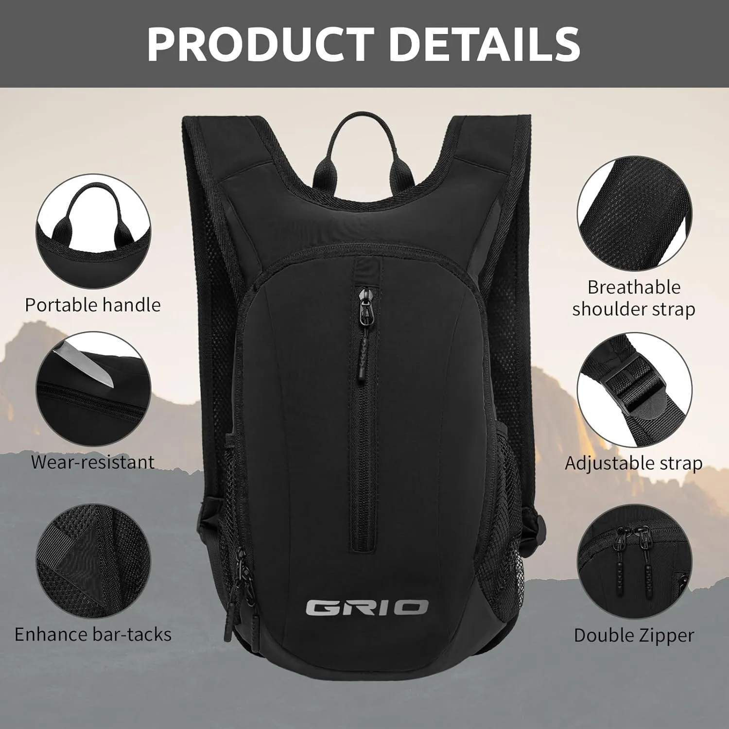 GRIO Ultralight Hiking Daypack 15L - Water-Resistant Foldable Backpack for Men & Women, Compact Packable Backpack for Outdoor Activities, Camping, Travel & Cycling