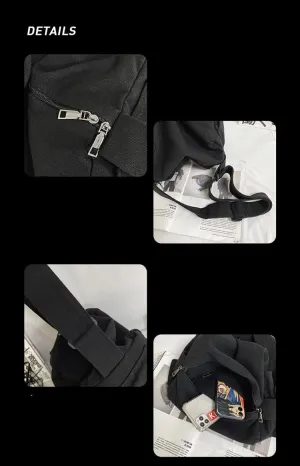 Grunge Canvas Casual Messenger Bag Hobo Crossbody Bag with With Multiple Pockets Shouder Tote Handbag for Women and Men (Black)