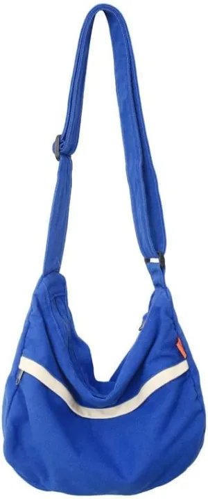 Grunge Canvas Messenger Bag Women Punk Hobo Purses Y2K Aesthetic Shoulder Bag Indie Tote Crossbody Bag Alt Emo Handbag (Blue,Large)