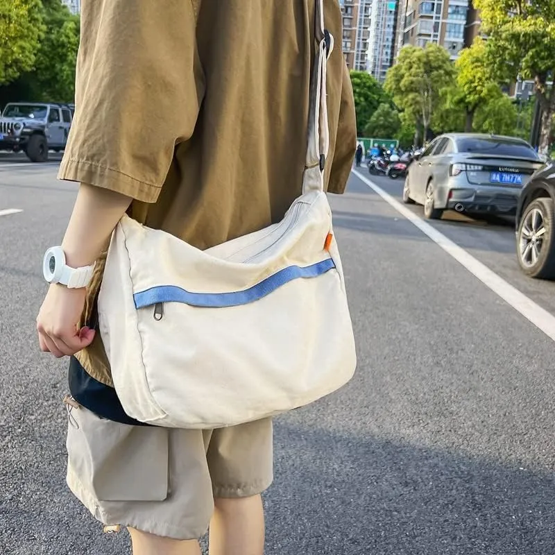Grunge Canvas Messenger Bag Women Punk Hobo Purses Y2K Aesthetic Shoulder Bag Indie Tote Crossbody Bag Alt Emo Handbag (Blue,Large)