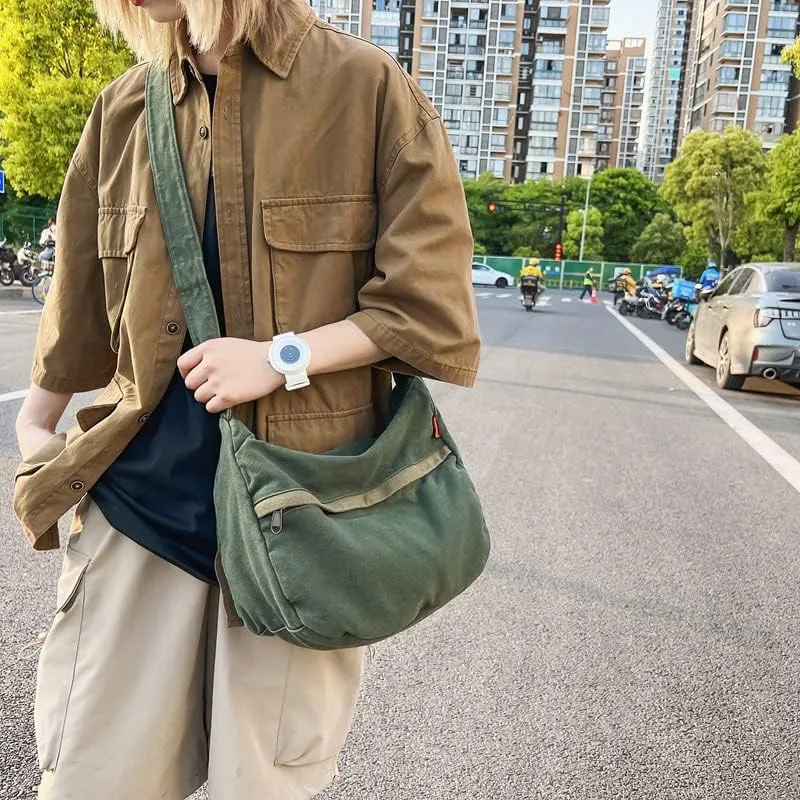 Grunge Canvas Messenger Bag Women Punk Hobo Purses Y2K Aesthetic Shoulder Bag Indie Tote Crossbody Bag Alt Emo Handbag (Blue,Large)