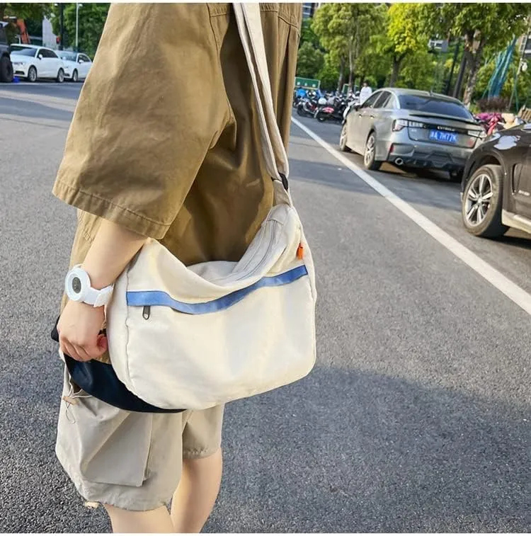 Grunge Canvas Messenger Bag Women Punk Hobo Purses Y2K Aesthetic Shoulder Bag Indie Tote Crossbody Bag Alt Emo Handbag (Blue,Large)