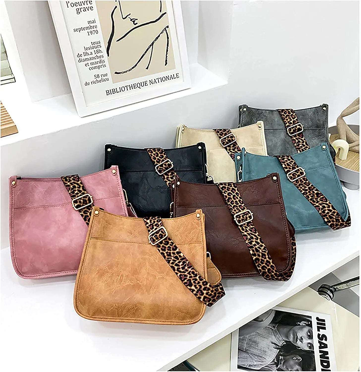 HAIBOLAN Women's Leopard Guitar Strap Crossbody Purse Shoulder Bucket Cross-body Purse