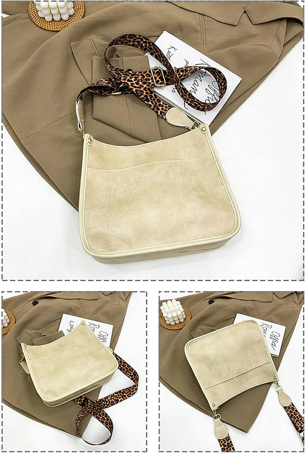 HAIBOLAN Women's Leopard Guitar Strap Crossbody Purse Shoulder Bucket Cross-body Purse