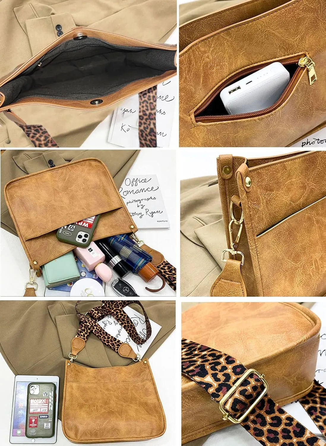 HAIBOLAN Women's Leopard Guitar Strap Crossbody Purse Shoulder Bucket Cross-body Purse