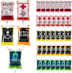 Halloween Blood Bags for Drinks - 35PCS Reusable Blood Bags Drink Pouches 8 Fl Oz / 250ml IV Novelty Bags for Drinks for Vampire Zombie Halloween Party Supplies Decorations