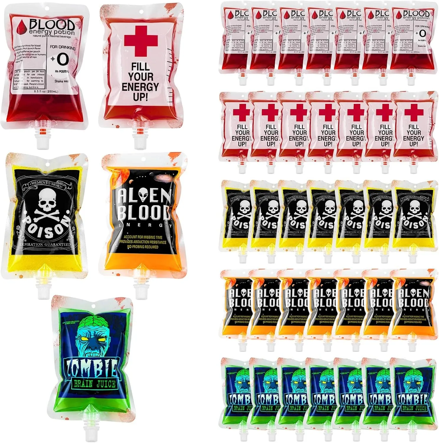 Halloween Blood Bags for Drinks - 35PCS Reusable Blood Bags Drink Pouches 8 Fl Oz / 250ml IV Novelty Bags for Drinks for Vampire Zombie Halloween Party Supplies Decorations