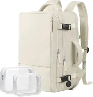 Hanples Extra Large Travel Backpack for Women, 40L Carry On, 17 Inch Laptop, Waterproof Hiking Casual Bag (Beige)
