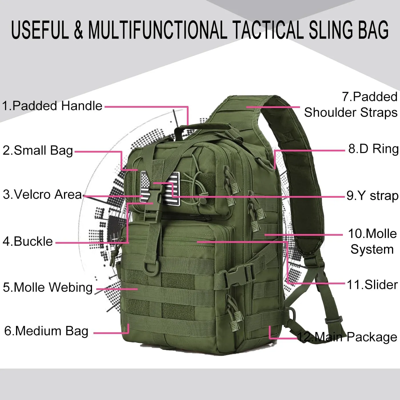 HAOMUK Tactical Sling Bag Pack Military Rover Shoulder Sling Backpack EDC Molle Assault Range Bag