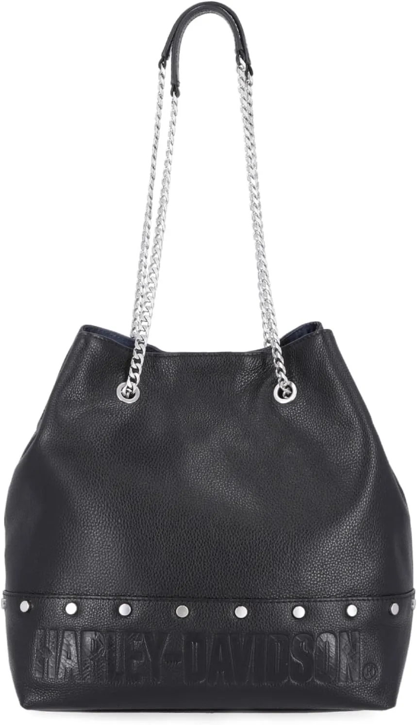 Harley-Davidson Women's Flat Stud Bucket Chain Genuine Leather Bag - Black