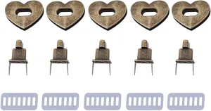 Heart Shaped Twist Lock 5 Sets | Sturdy Metal Clasp for Handbags/Purses/Leather Crafts | Silver & Bronze Bag Hardware Accessories (Antique Bronze)