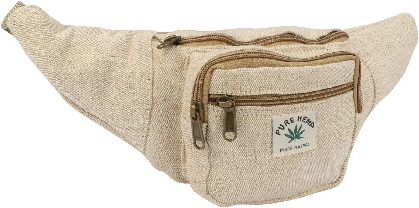 Hemp Fanny Pack for Both Men and Women Waist Belt Bag Handmade Pack From Pure Hemp (Off-White)