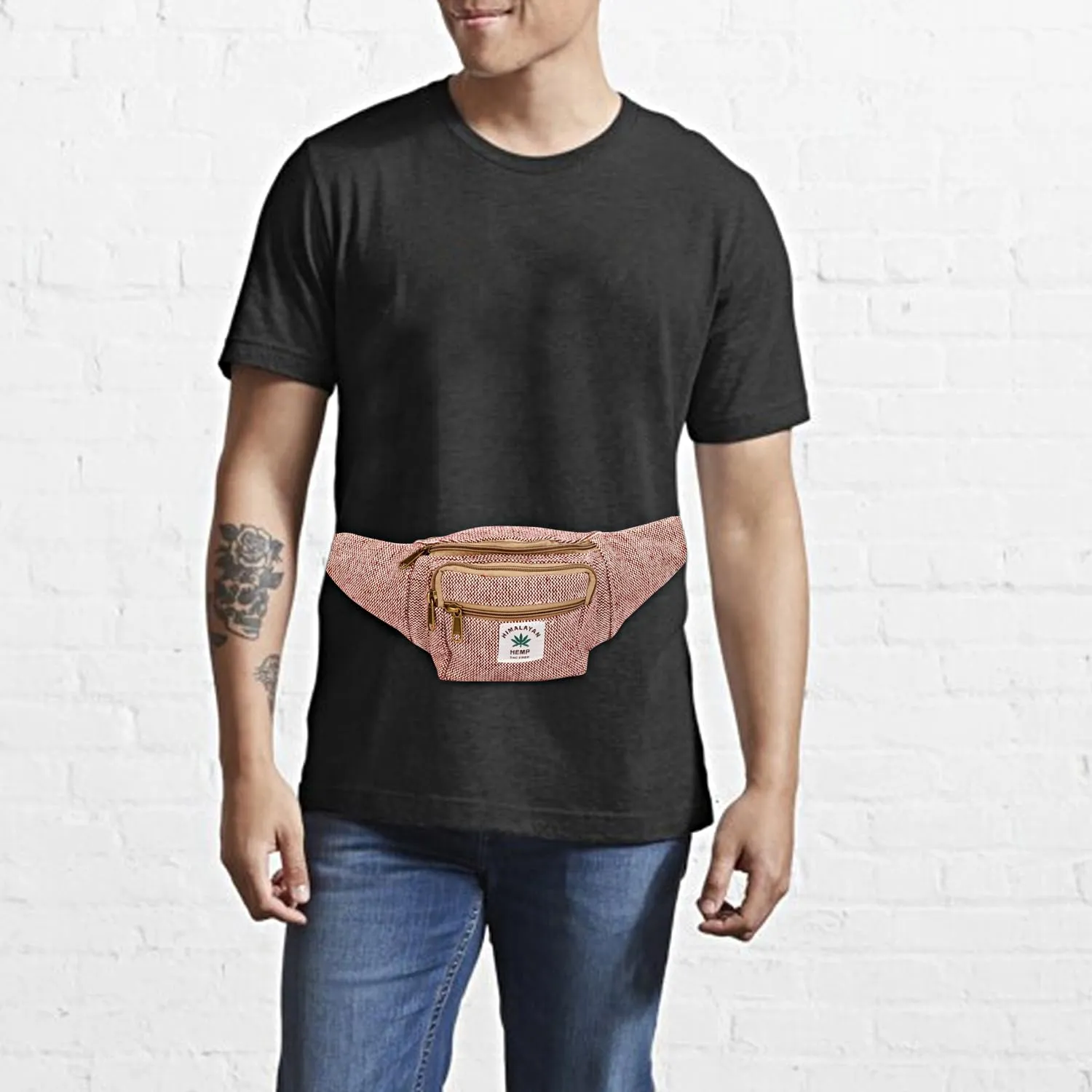 Hemp Fanny Pack For Men & Women,Adjustable Waist and Multiple Pockets,Waist Bag & for all purpose (Maroon)