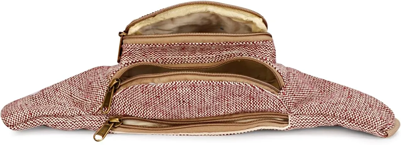 Hemp Fanny Pack For Men & Women,Adjustable Waist and Multiple Pockets,Waist Bag & for all purpose (Maroon)