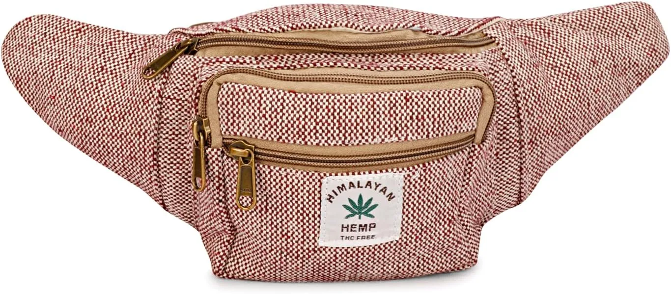 Hemp Fanny Pack For Men & Women,Adjustable Waist and Multiple Pockets,Waist Bag & for all purpose (Maroon)