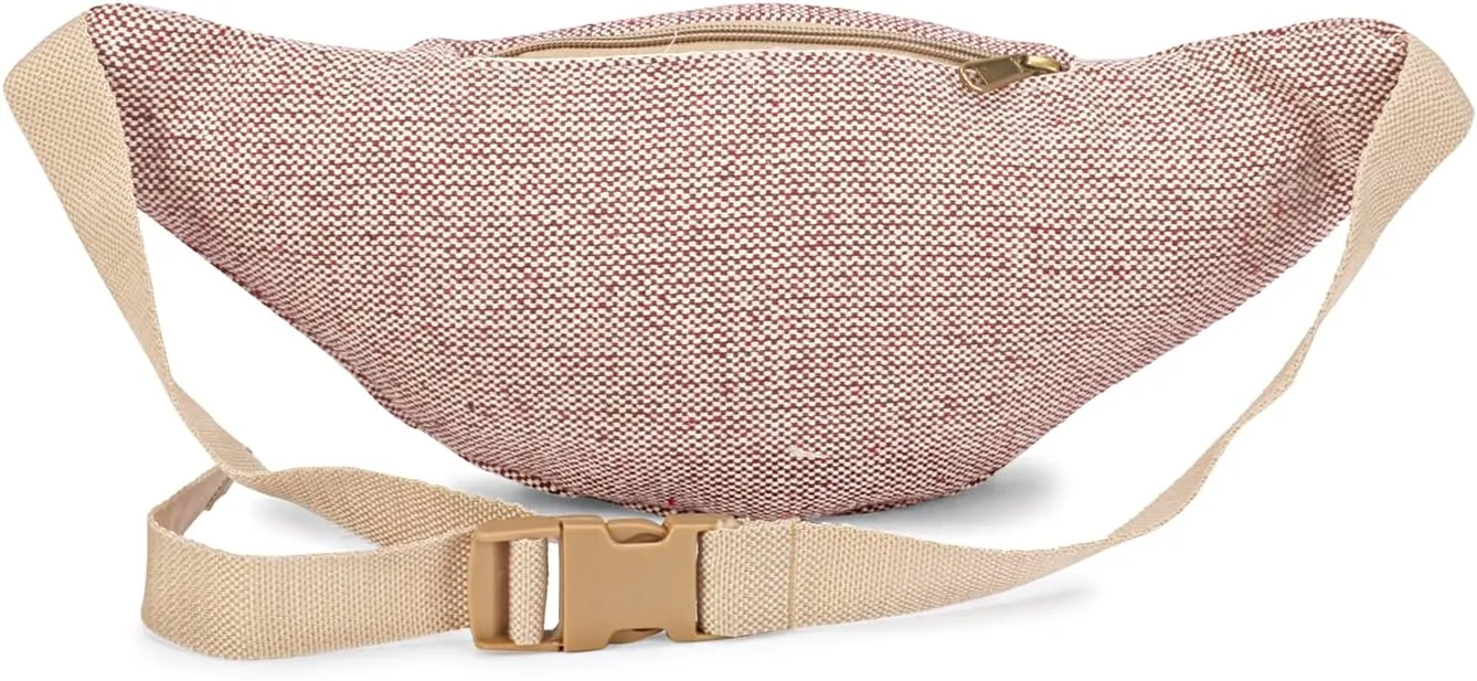 Hemp Fanny Pack For Men & Women,Adjustable Waist and Multiple Pockets,Waist Bag & for all purpose (Maroon)
