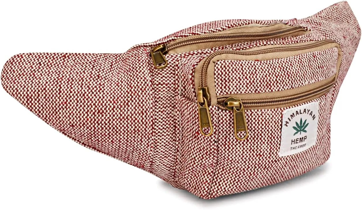 Hemp Fanny Pack For Men & Women,Adjustable Waist and Multiple Pockets,Waist Bag & for all purpose (Maroon)