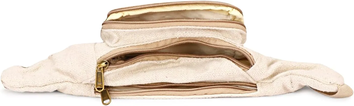 Hemp Fanny Pack For Men & Women,Adjustable Waist and Multiple Pockets,Waist Bag & for all purpose (Off White)