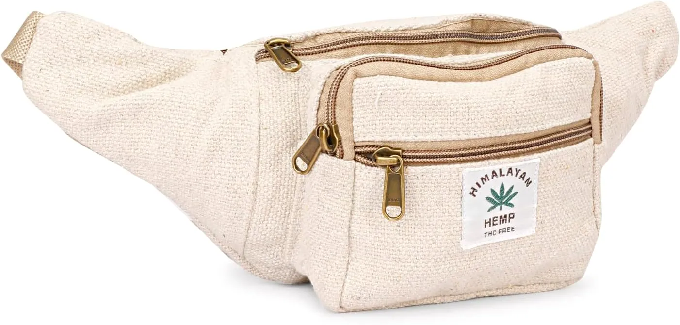 Hemp Fanny Pack For Men & Women,Adjustable Waist and Multiple Pockets,Waist Bag & for all purpose (Off White)