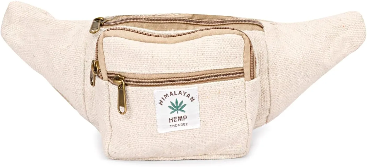 Hemp Fanny Pack For Men & Women,Adjustable Waist and Multiple Pockets,Waist Bag & for all purpose (Off White)