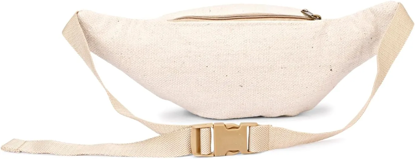 Hemp Fanny Pack For Men & Women,Adjustable Waist and Multiple Pockets,Waist Bag & for all purpose (Off White)