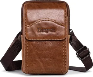 Hengwin Leather Cell Phone Holster Fit for iPhone 16 Pro Max 15 Pro Max 14 Pro Max 13 Pro Max Samsung Galaxy S25 Ultra S24 S23 Ultra Belt Pouch Shoulder Bag Crossbody Purse Case with Belt Clip (Brown)