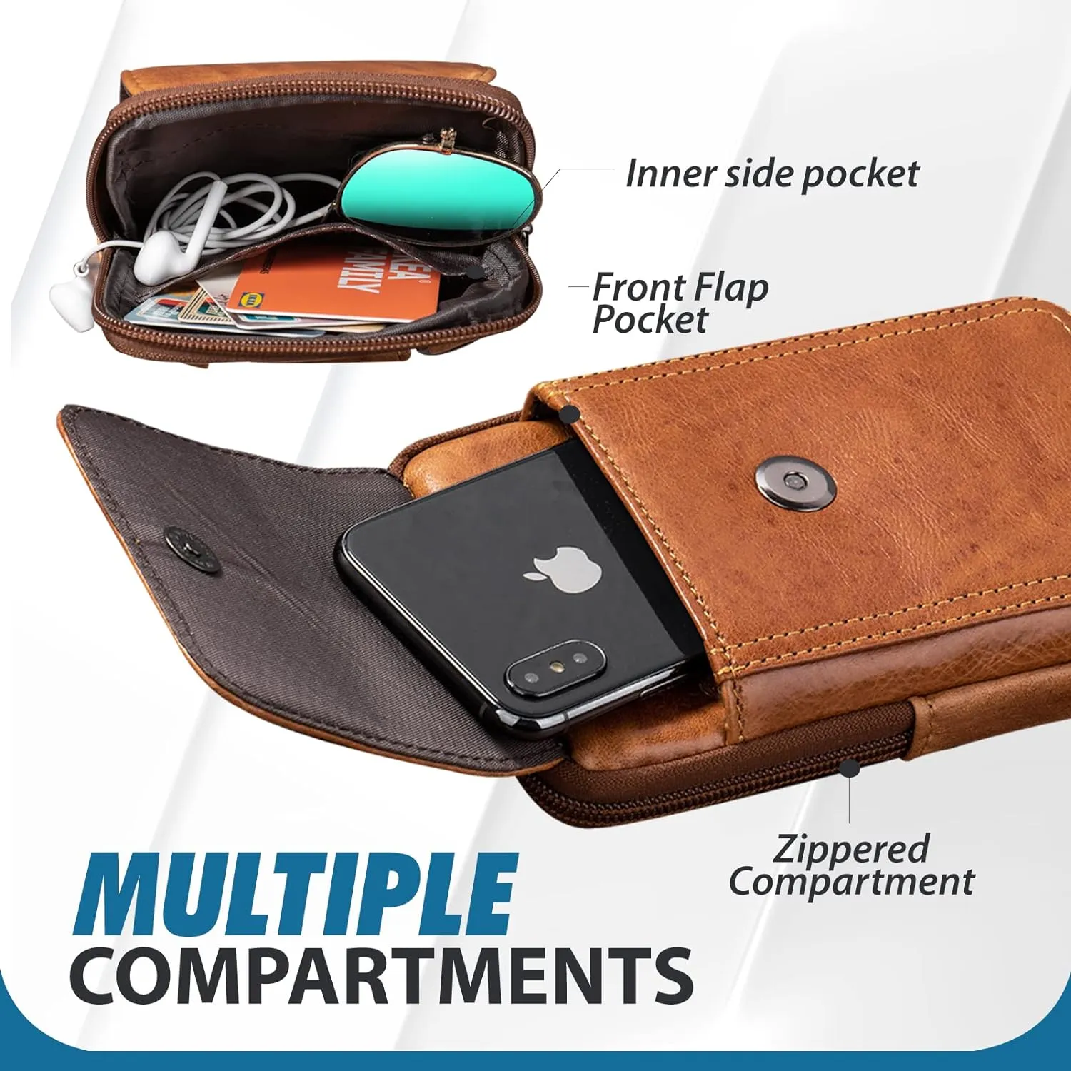 Hengwin Leather Cell Phone Holster Fit for iPhone 16 Pro Max 15 Pro Max 14 Pro Max 13 Pro Max Samsung Galaxy S25 Ultra S24 S23 Ultra Belt Pouch Shoulder Bag Crossbody Purse Case with Belt Clip (Brown)