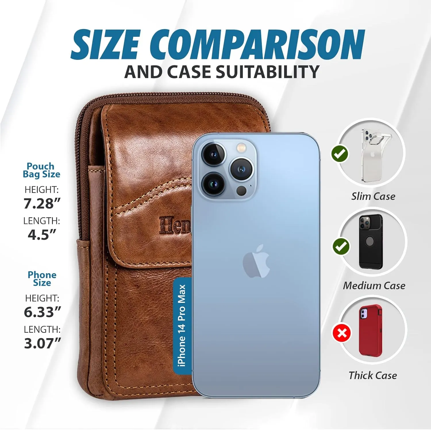 Hengwin Leather Cell Phone Holster Fit for iPhone 16 Pro Max 15 Pro Max 14 Pro Max 13 Pro Max Samsung Galaxy S25 Ultra S24 S23 Ultra Belt Pouch Shoulder Bag Crossbody Purse Case with Belt Clip (Brown)