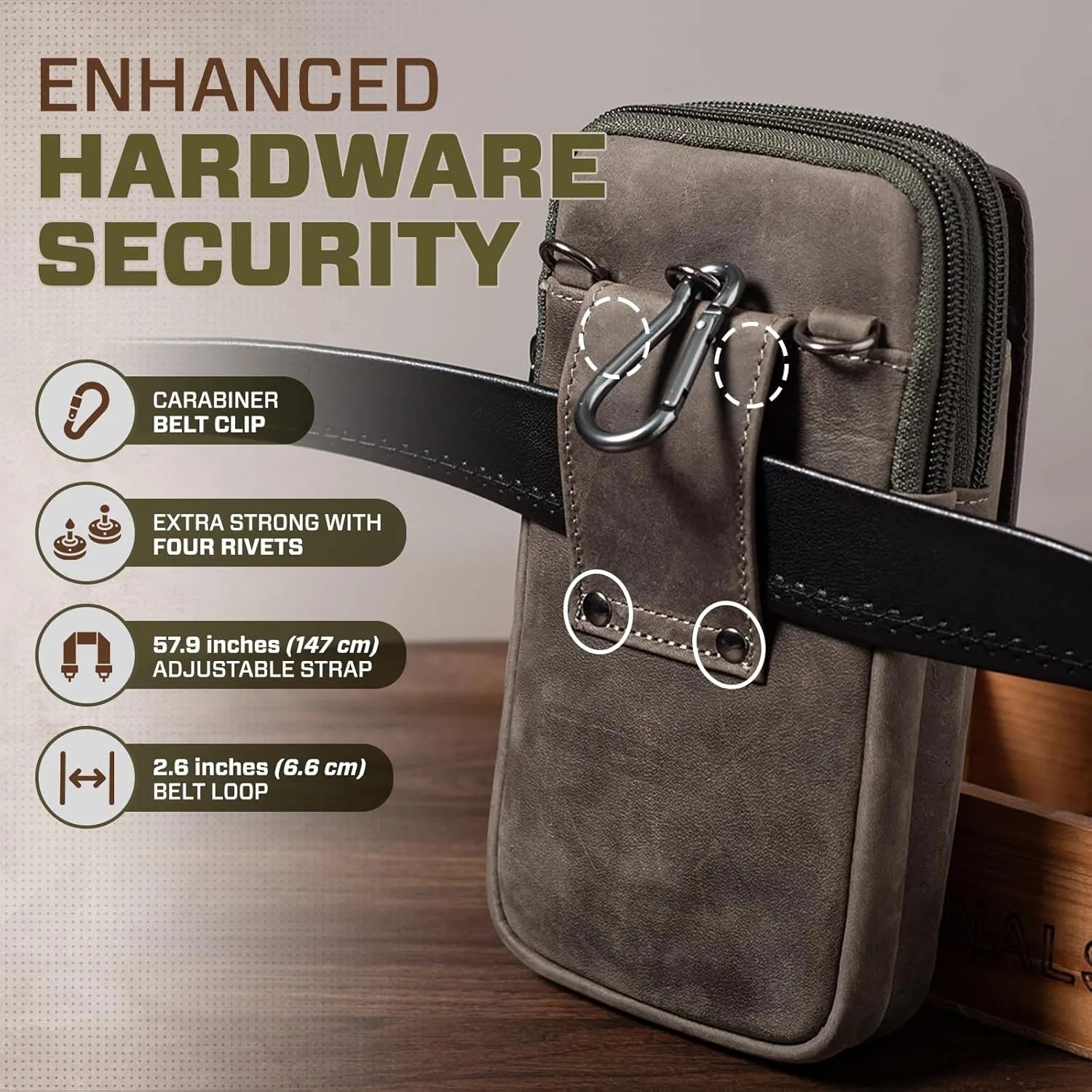 Hengwin Leather Men Cell Phone Holster Wallet Case with Belt Clip Travel Messenger Bag Waist Pouch Crossbody Purse Fit for iPhone 16 Pro Max 15 Pro Max 14 Pro Max Samsung Galaxy S25 Ultra S24  (Grey)