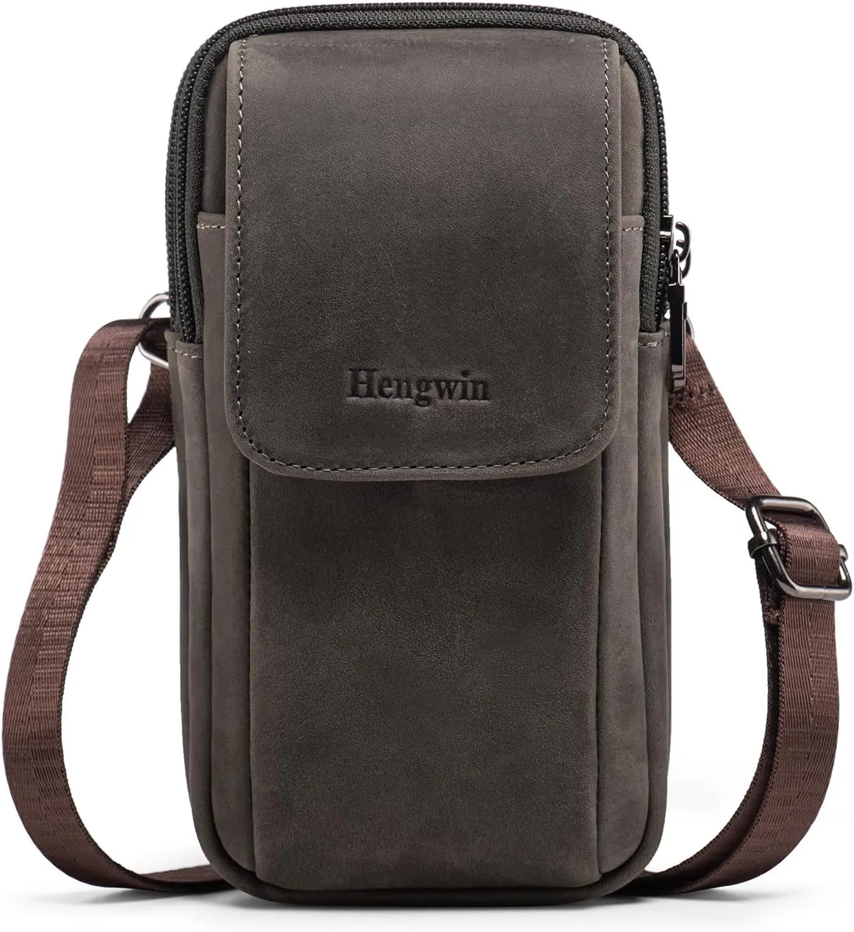 Hengwin Leather Men Cell Phone Holster Wallet Case with Belt Clip Travel Messenger Bag Waist Pouch Crossbody Purse Fit for iPhone 16 Pro Max 15 Pro Max 14 Pro Max Samsung Galaxy S25 Ultra S24  (Grey)