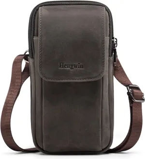 Hengwin Leather Men Cell Phone Holster Wallet Case with Belt Clip Travel Messenger Bag Waist Pouch Crossbody Purse Fit for iPhone 16 Pro Max 15 Pro Max 14 Pro Max Samsung Galaxy S25 Ultra S24  (Grey)
